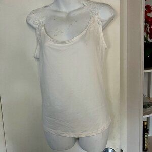 White Camisole with Flower Lace Shoulders Size M (Fits L/XL)